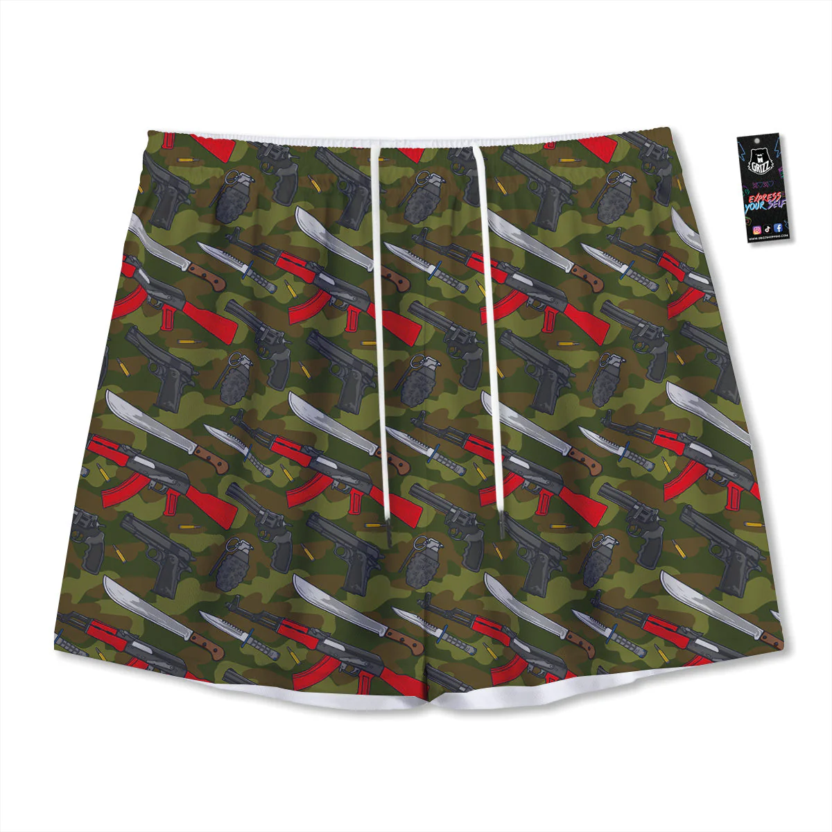 Terrorist Weapon Green Camo Print Pattern Mesh Shorts