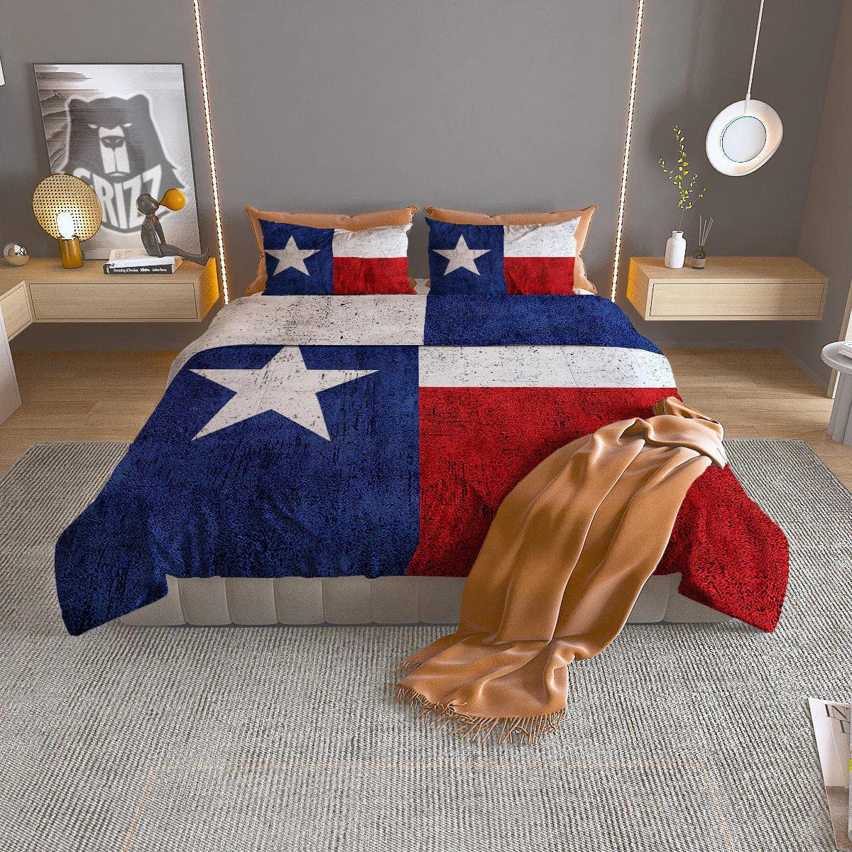 Texas Flag Vintage Print Duvet Cover Bedding Set