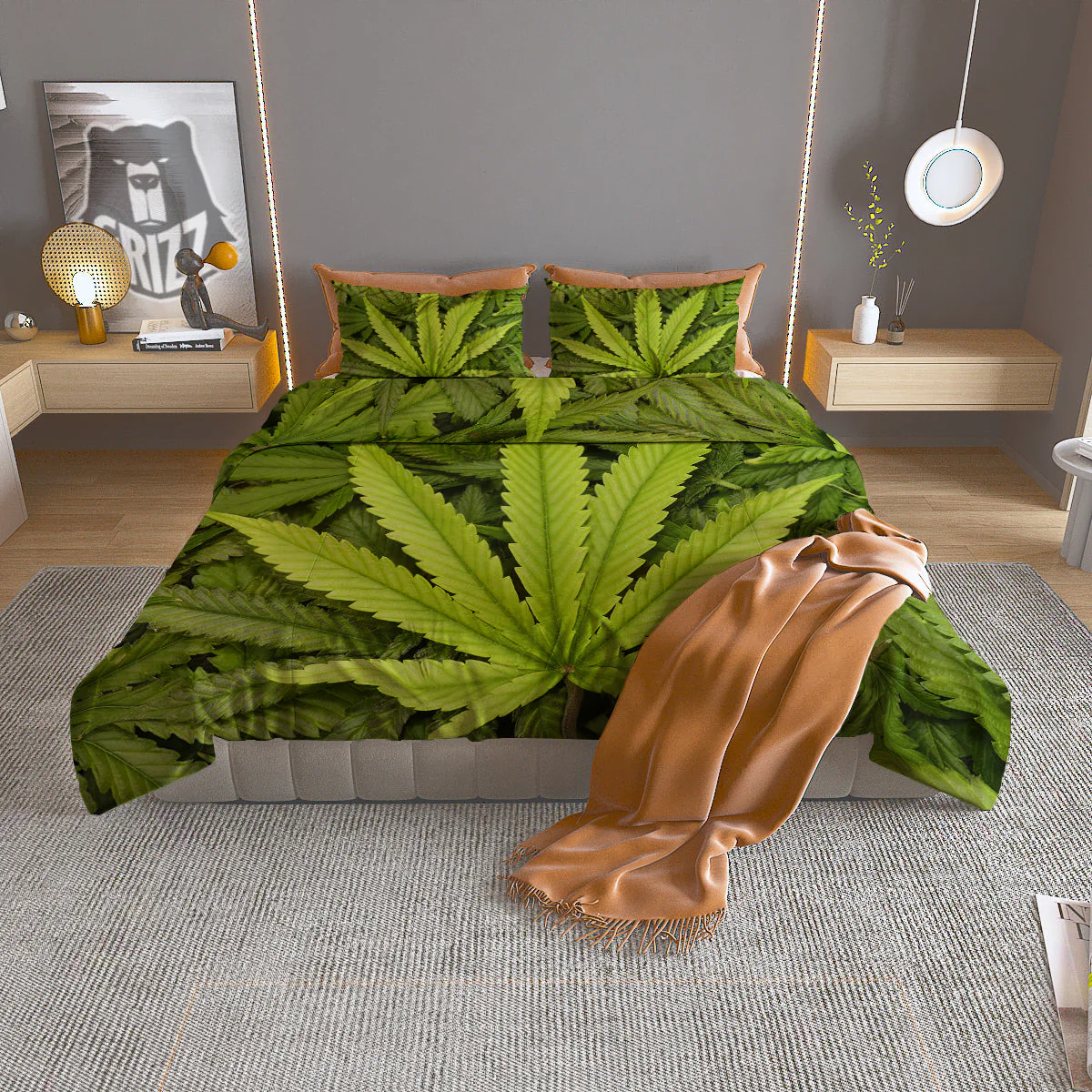 Texture Cannabis Print Duvet Cover Bedding Set