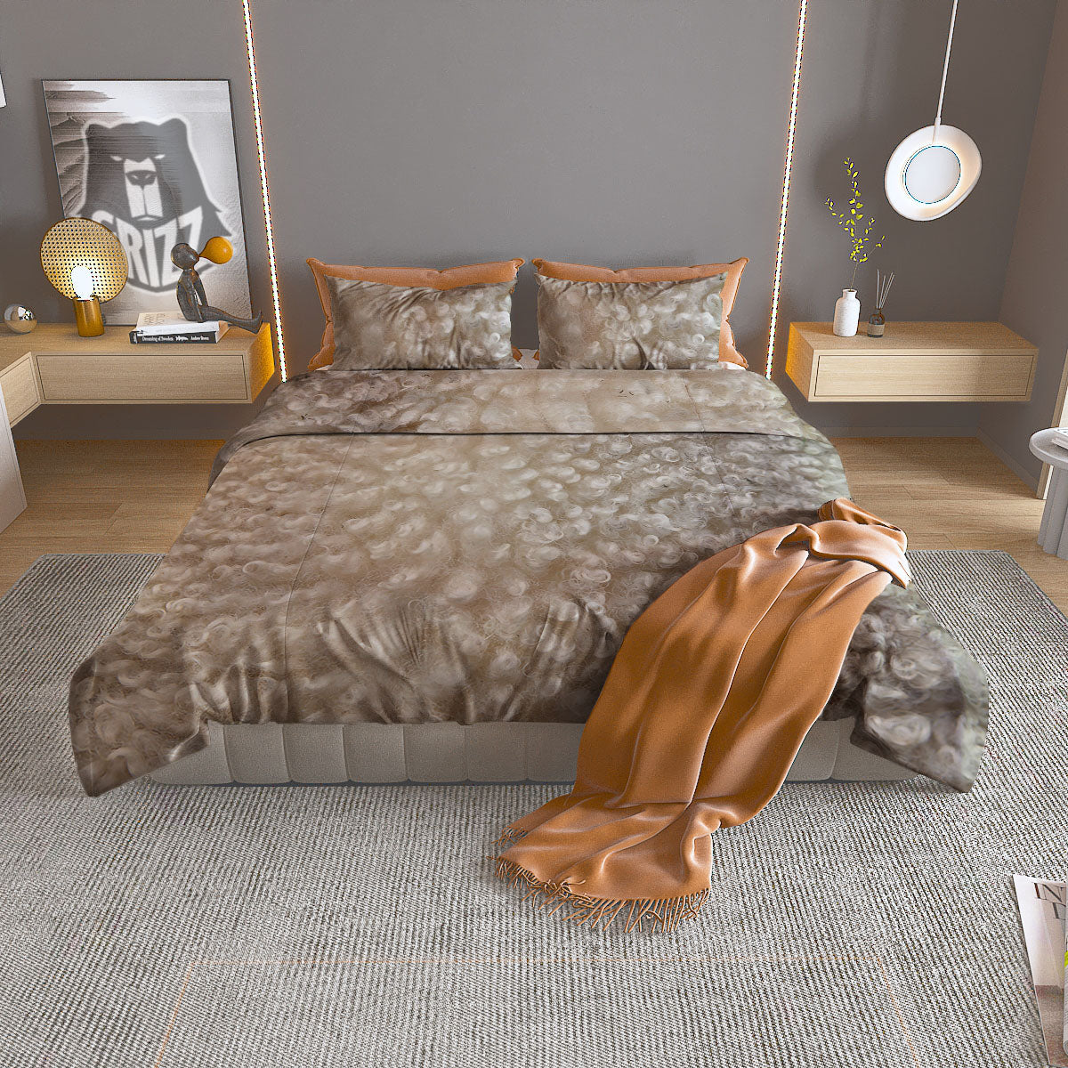 Texture Fur Sheep Print Duvet Cover Bedding Set