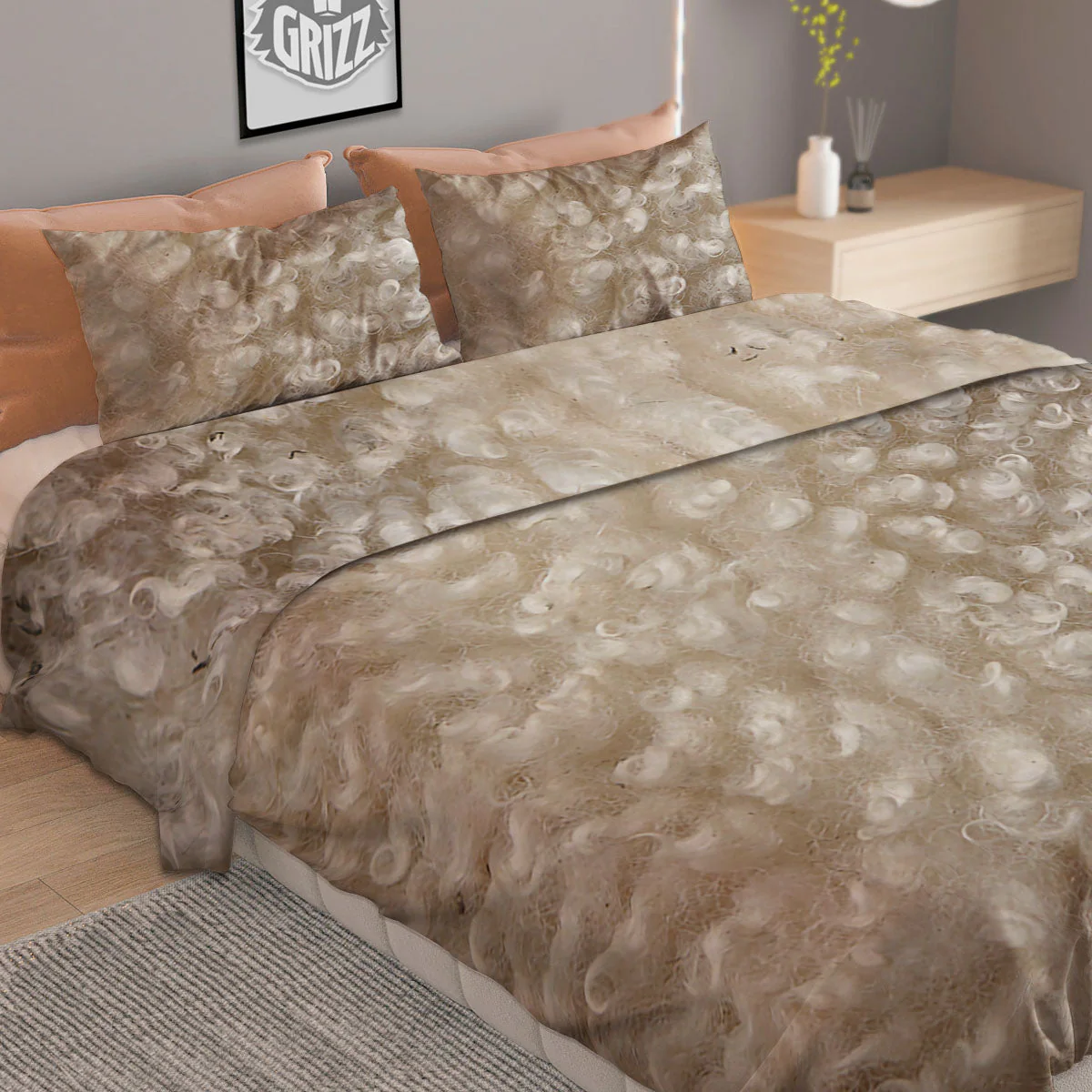 Texture Fur Sheep Print Duvet Cover Bedding Set - Image 2