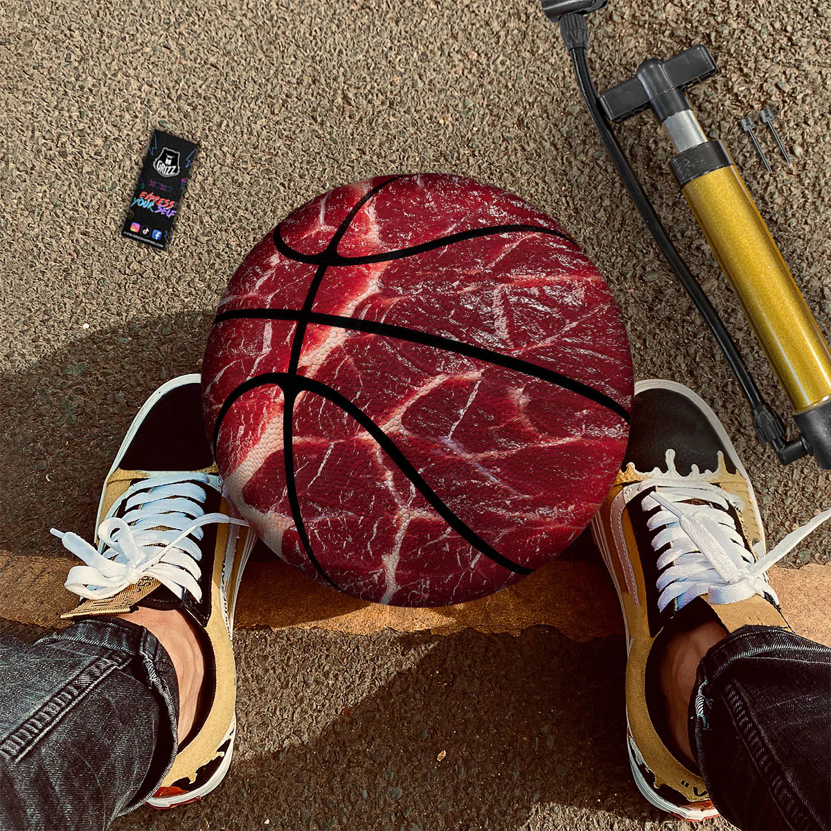 Texture Red Meat Print Basketball - Image 2