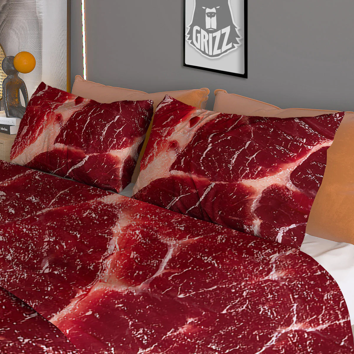 Texture Red Meat Print Duvet Cover Bedding Set - Image 3
