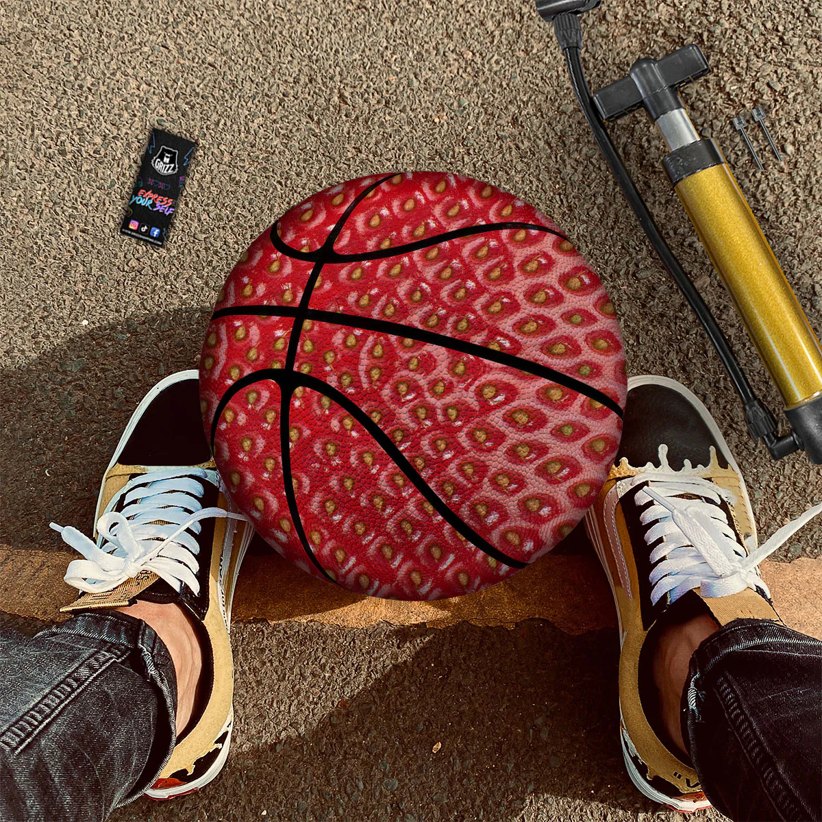 Texture Red Strawberry Print Basketball - Image 2