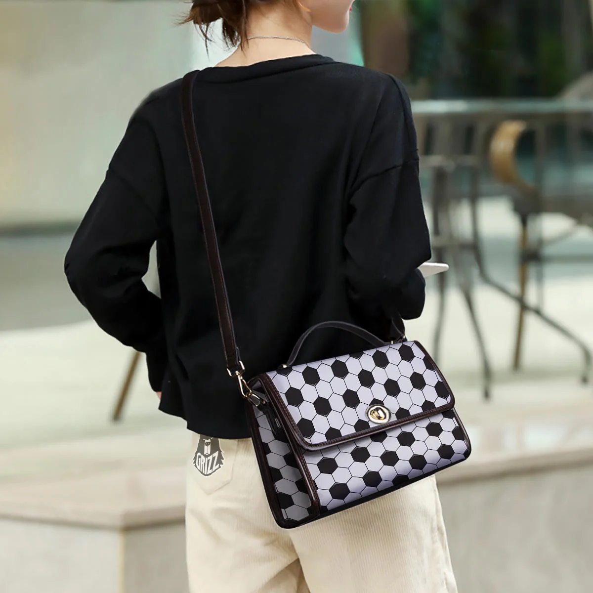 Texture Soccer Ball Print Pattern Women's Satchel Bag - Image 3