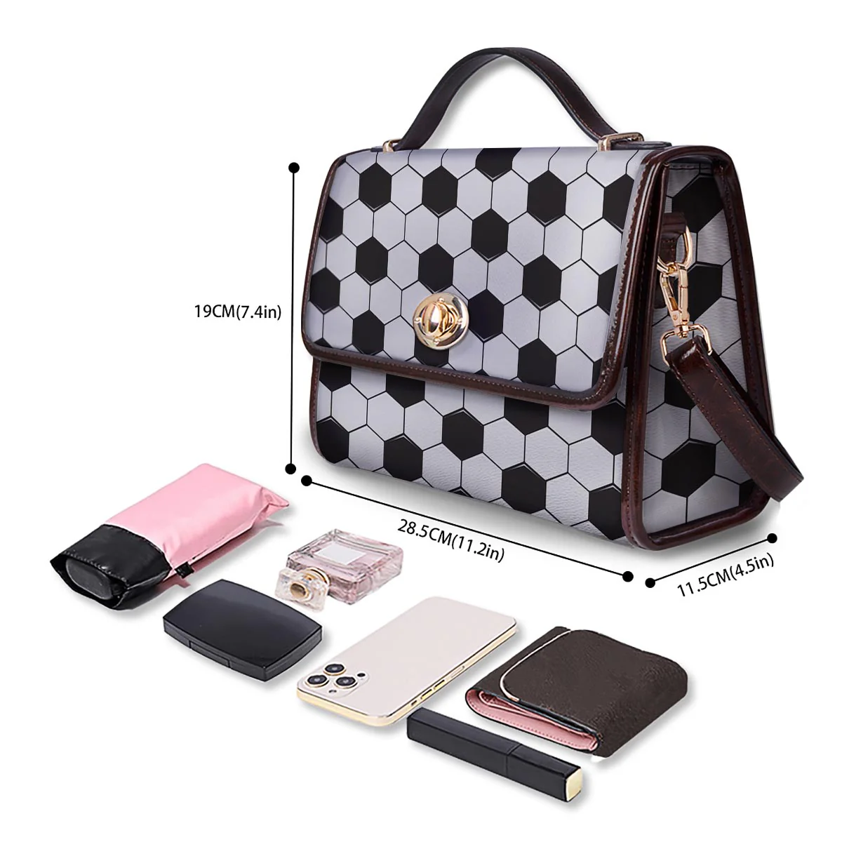 Texture Soccer Ball Print Pattern Women's Satchel Bag - Image 4
