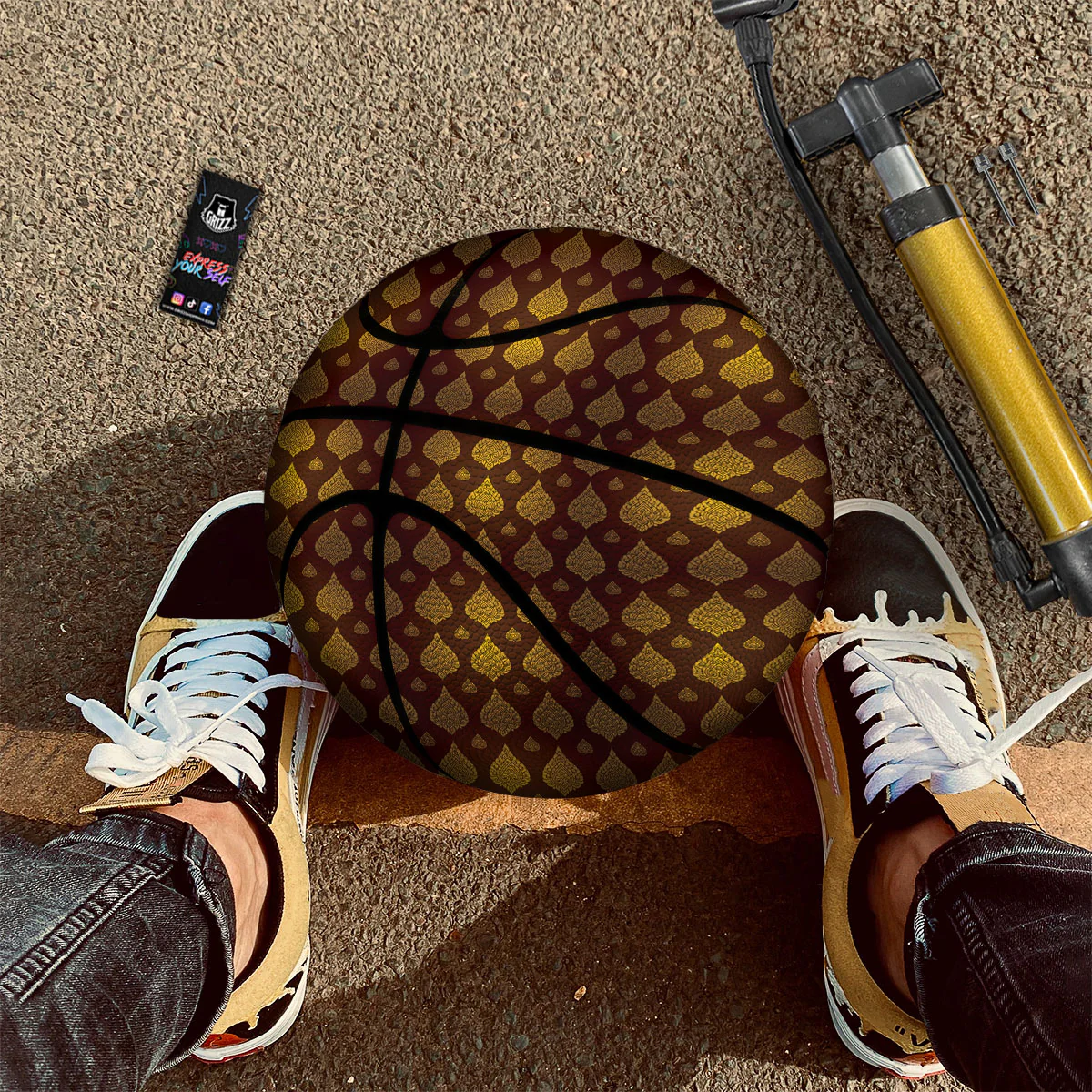 Thai Art Brown And Gold Print Pattern Basketball - Image 2