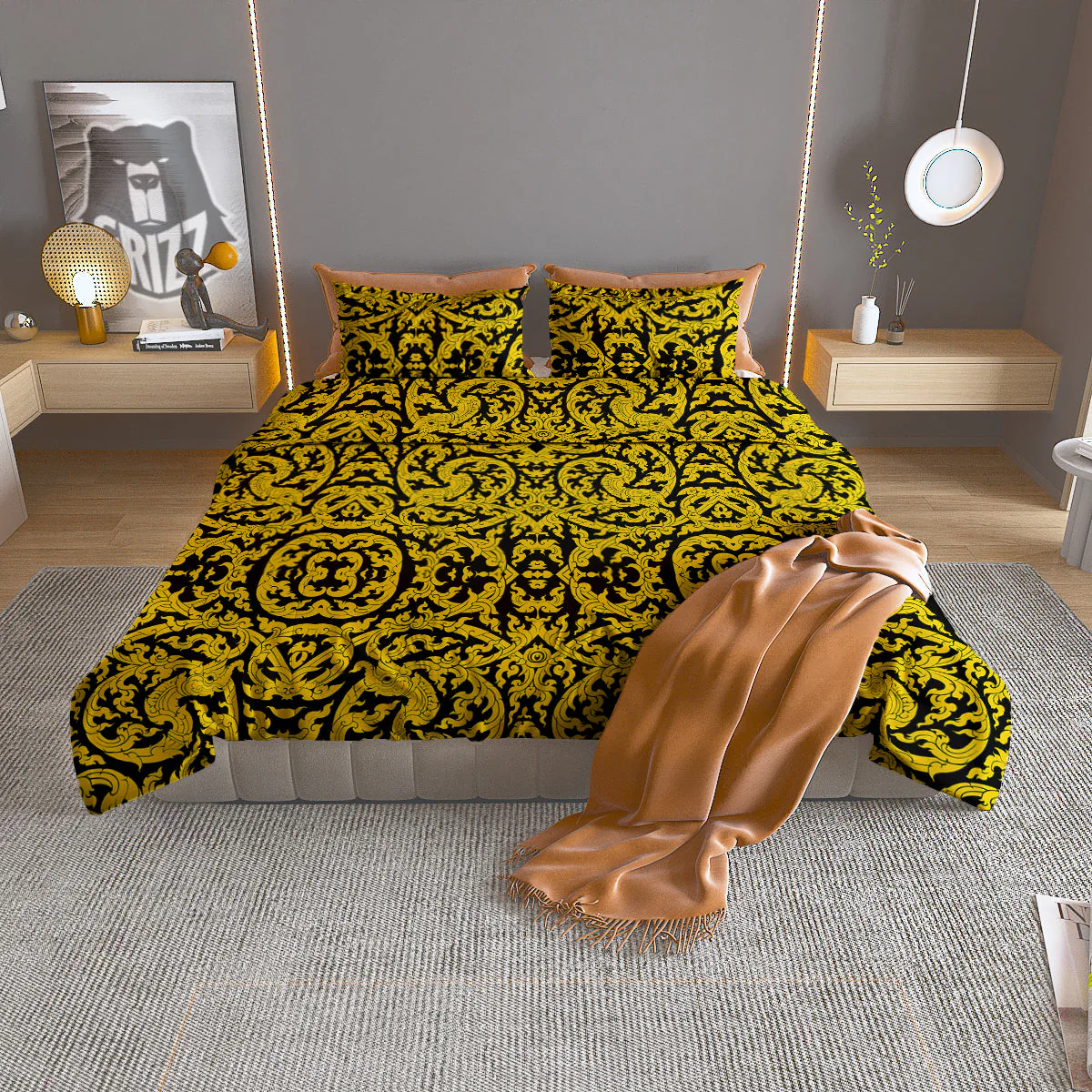 Thai Art Old Style Print Pattern Duvet Cover Bedding Set