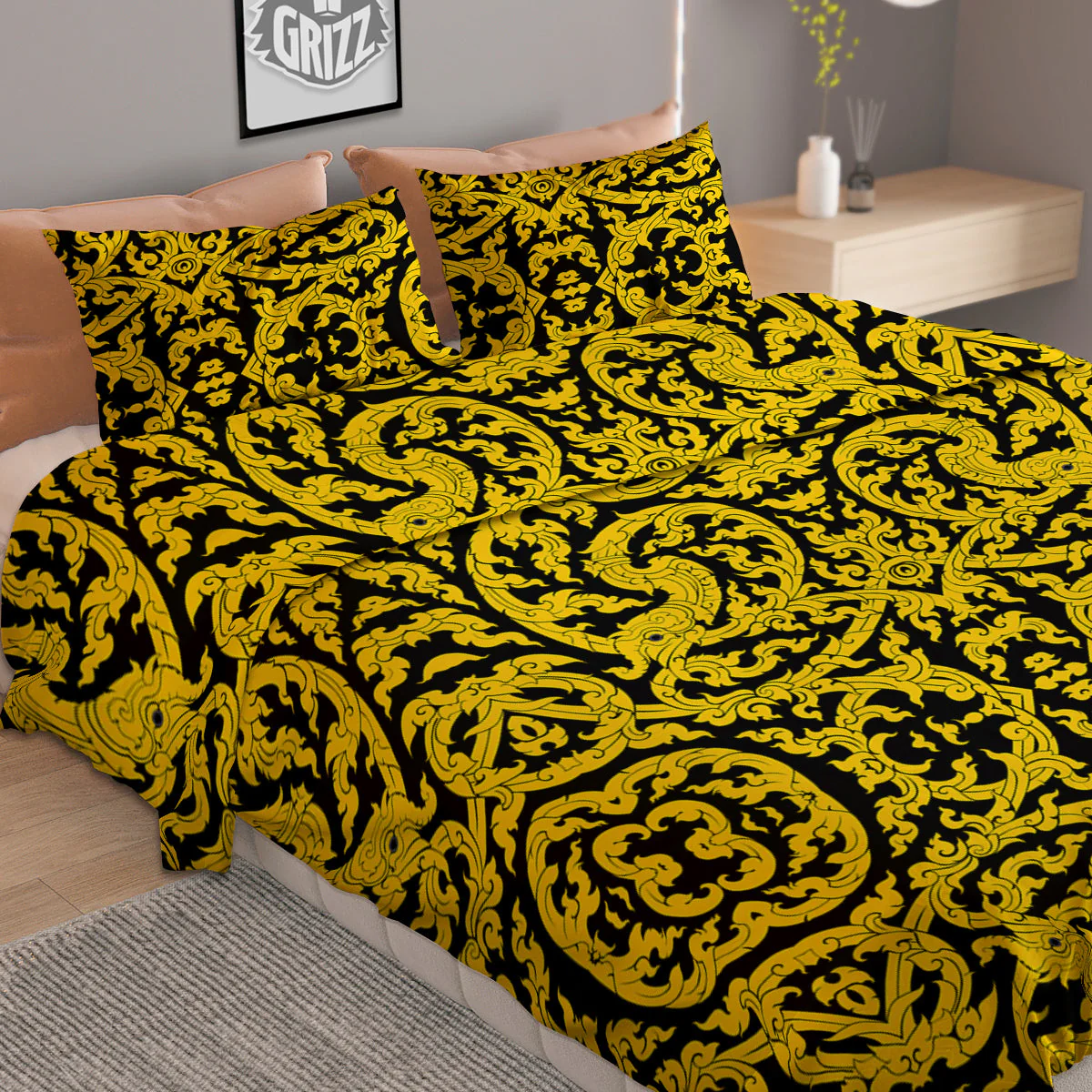 Thai Art Old Style Print Pattern Duvet Cover Bedding Set - Image 2