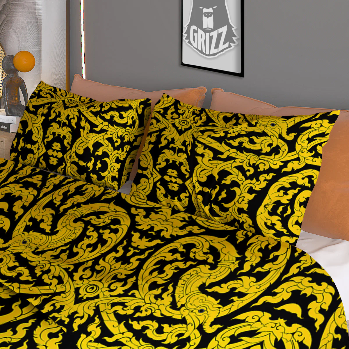 Thai Art Old Style Print Pattern Duvet Cover Bedding Set - Image 3
