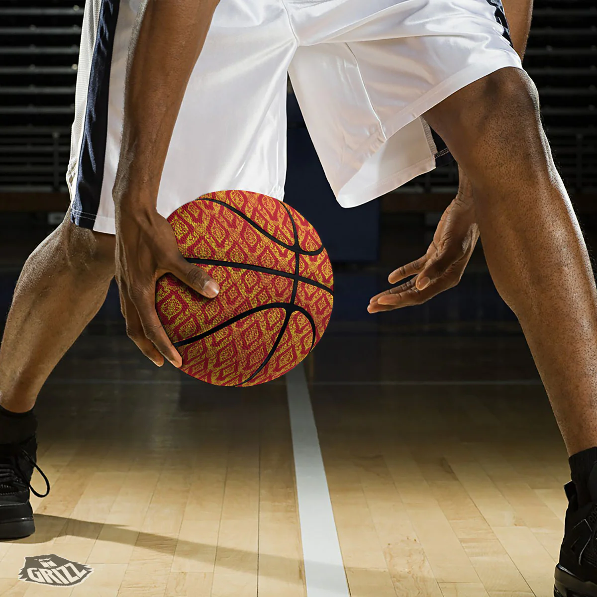 Thai Art Red And Gold Print Pattern Basketball - Image 3