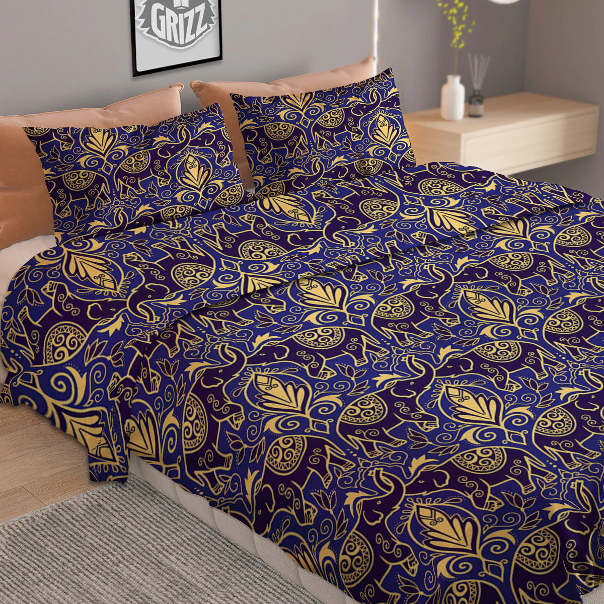 Thai Ethnic Elephant Print Pattern Duvet Cover Bedding Set - Image 2