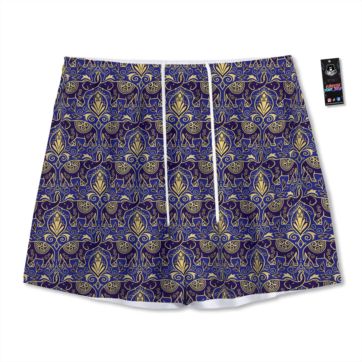 Thai Ethnic Elephant Print Pattern Mesh Shorts
