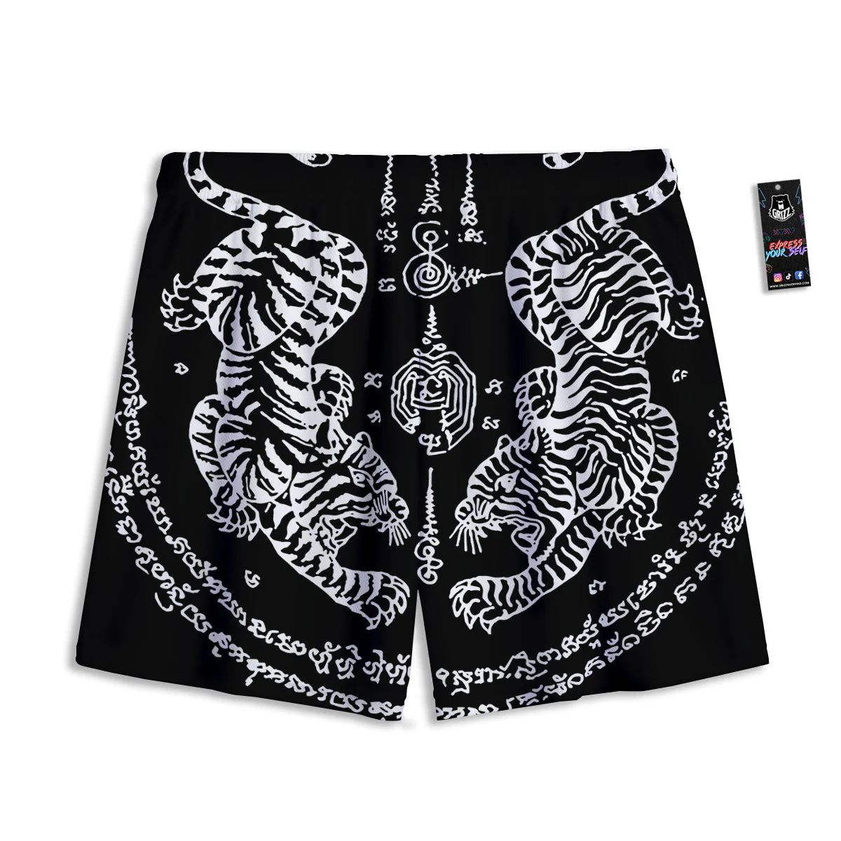 Thai Tattoo White And Black Print Mesh Shorts - Image 2