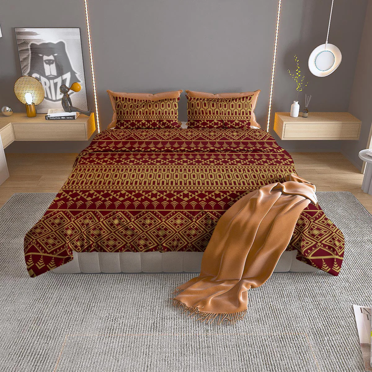 Thai Traditional Print Pattern Duvet Cover Bedding Set