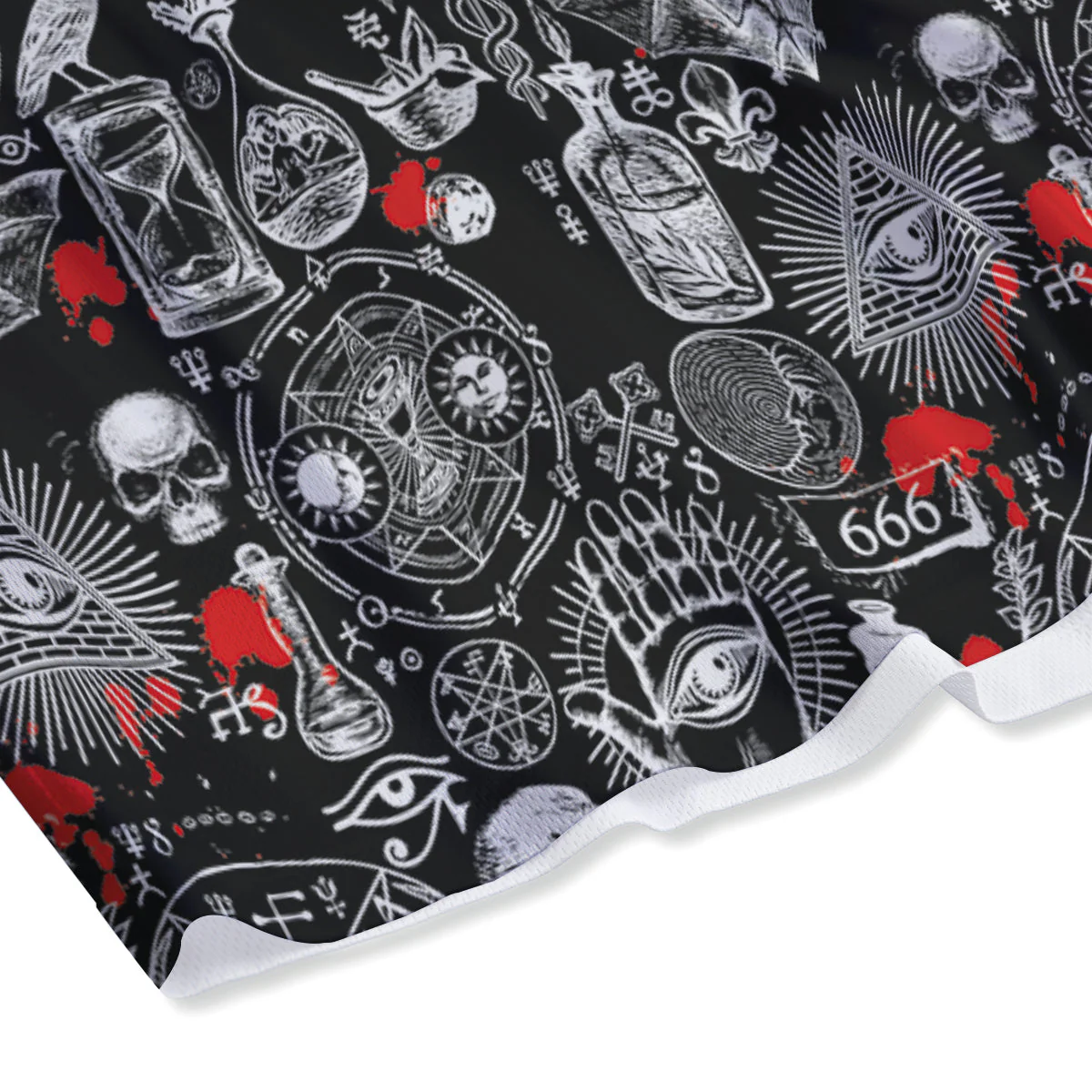 Theme Of Satanism Print Pattern Mesh Shorts - Image 4