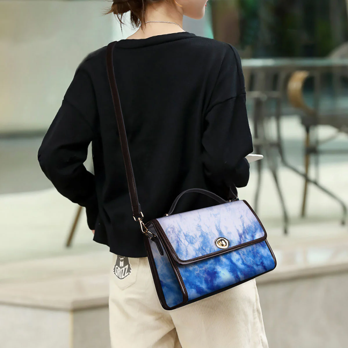 Tie Dye Acid Wash White And Blue Print Women's Satchel Bag - Image 3