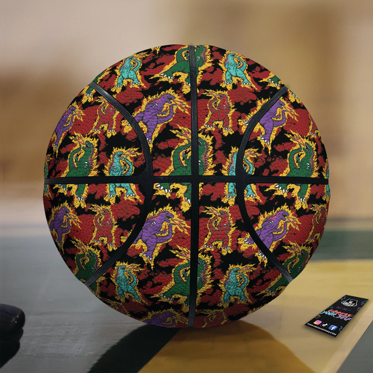 Tie Dye And Godzilla Print Pattern Basketball