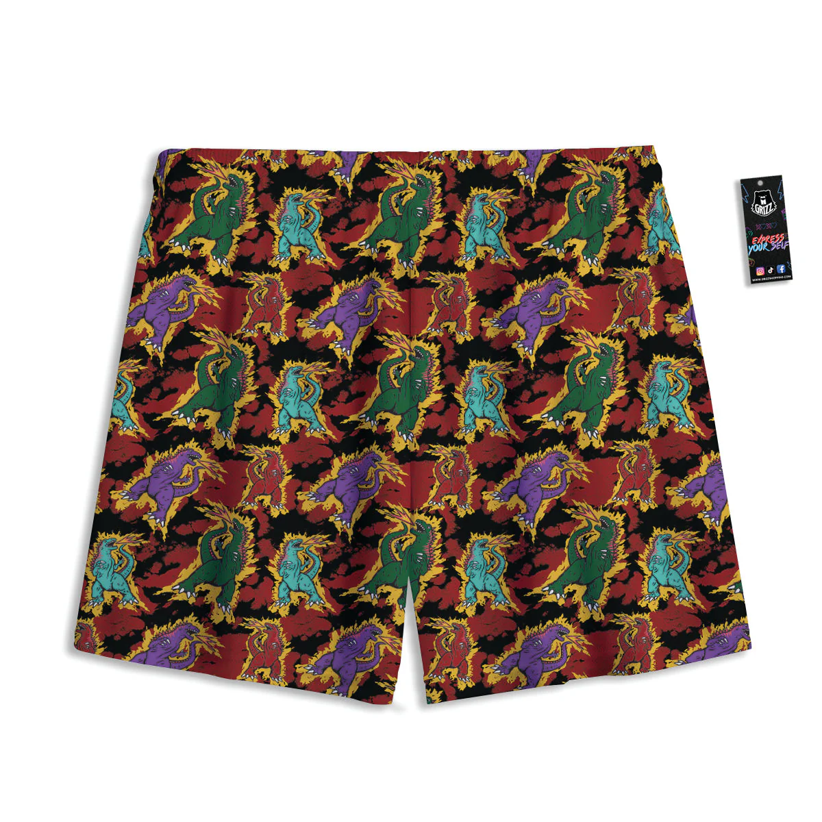 Tie Dye And Godzilla Print Pattern Mesh Shorts - Image 2