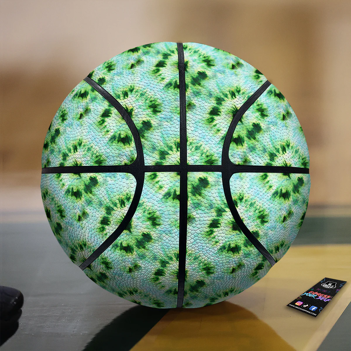 Tie Dye Black Green Watercolor Print Basketball