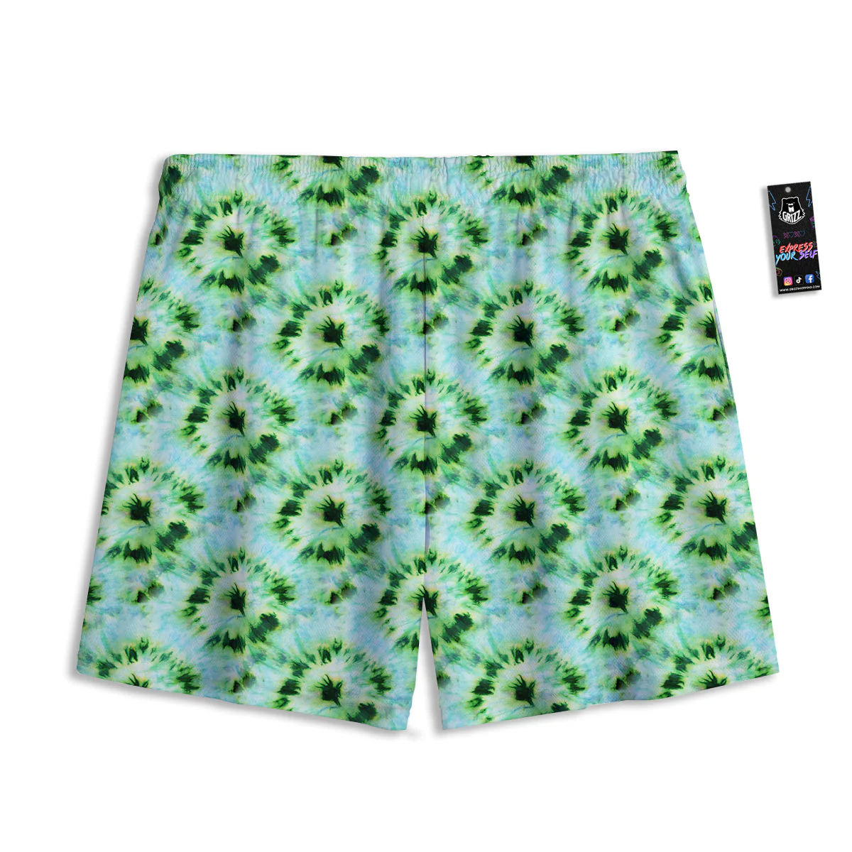 Tie Dye Black Green Watercolor Print Mesh Shorts - Image 2