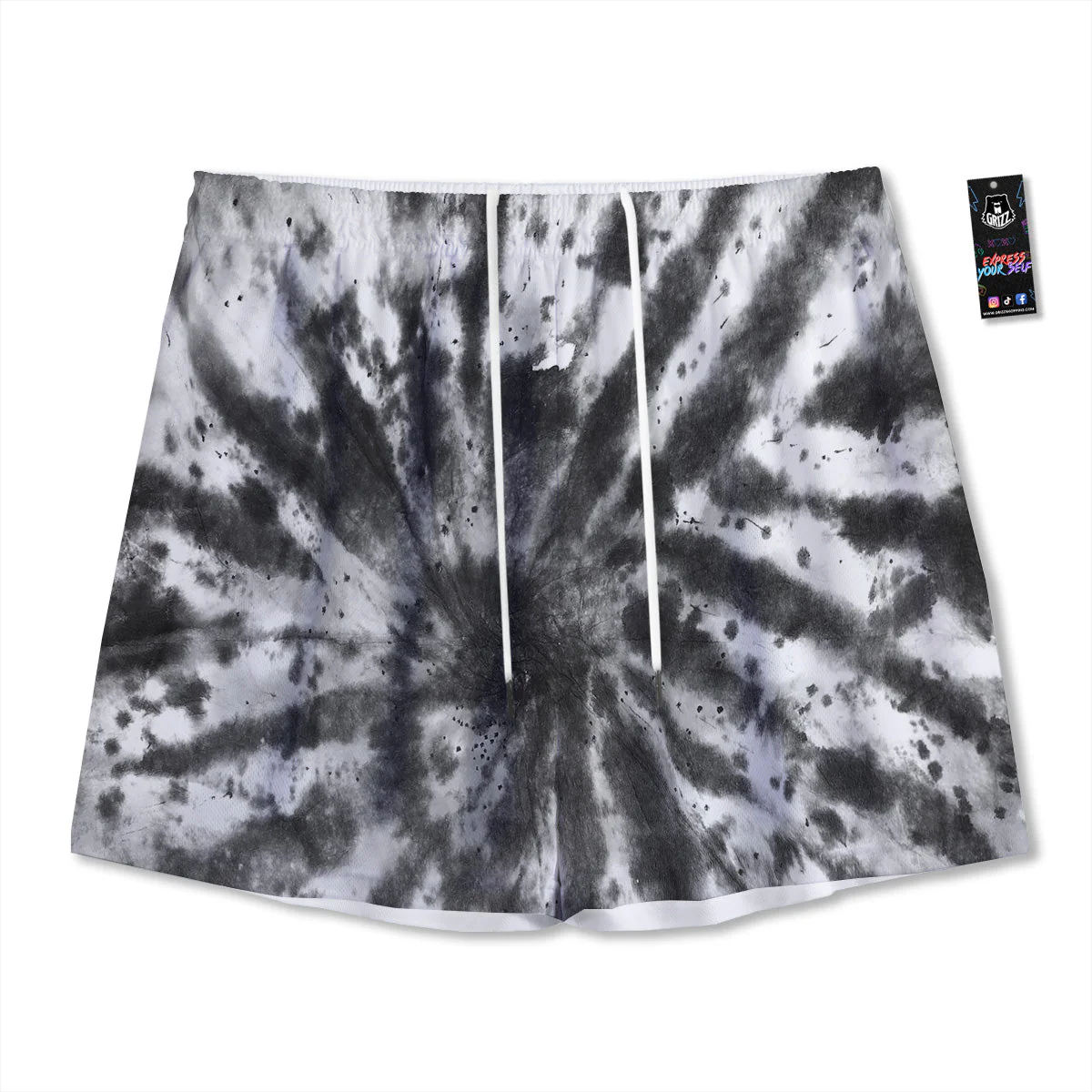 Tie Dye Black White Print Pattern Mesh Shorts