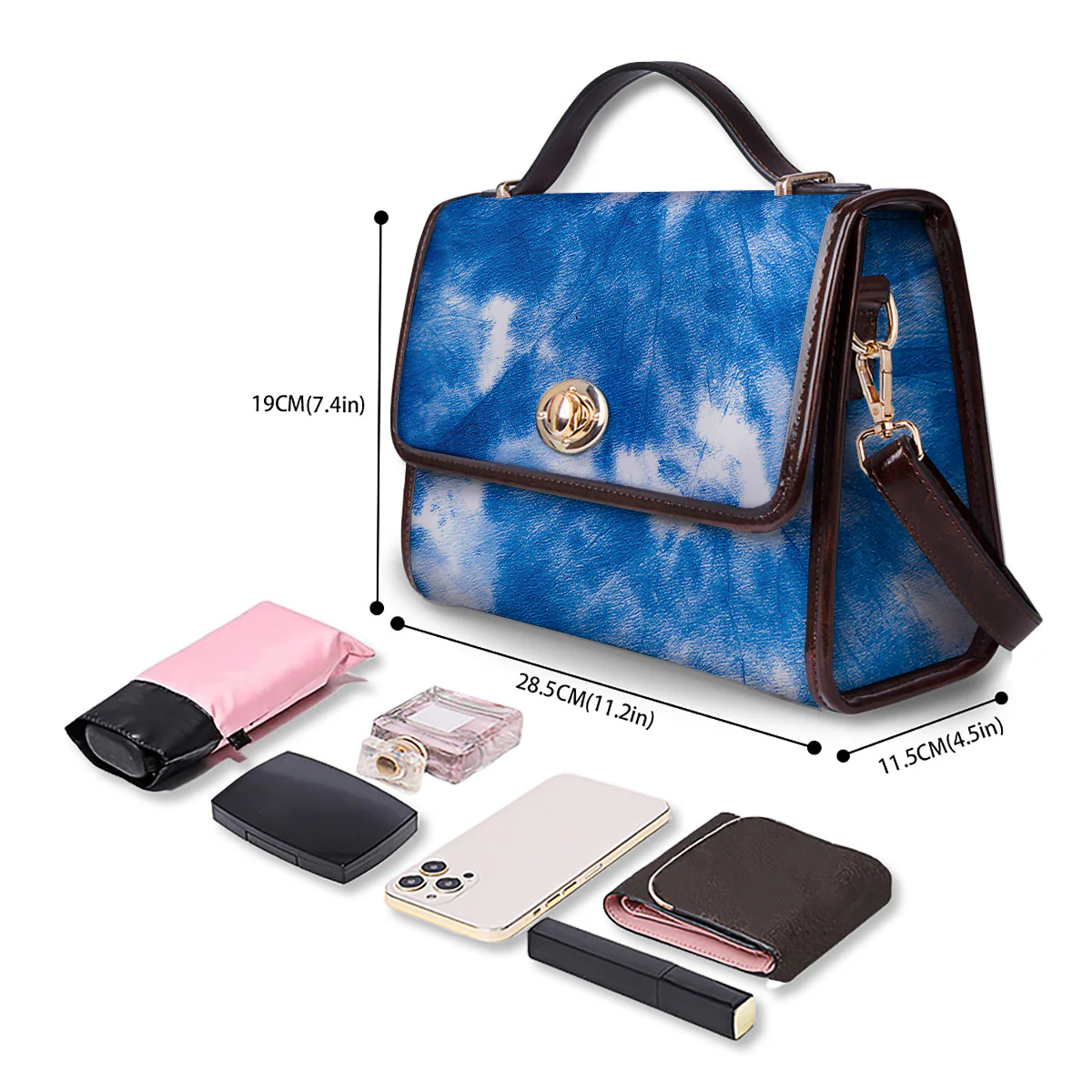 Tie Dye Blue And White Print Women's Satchel Bag - Image 4