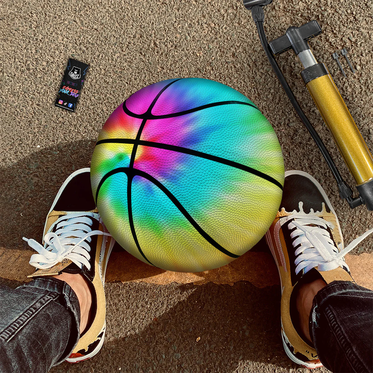 Tie Dye Blue Pink And Yellow Print Basketball - Image 3