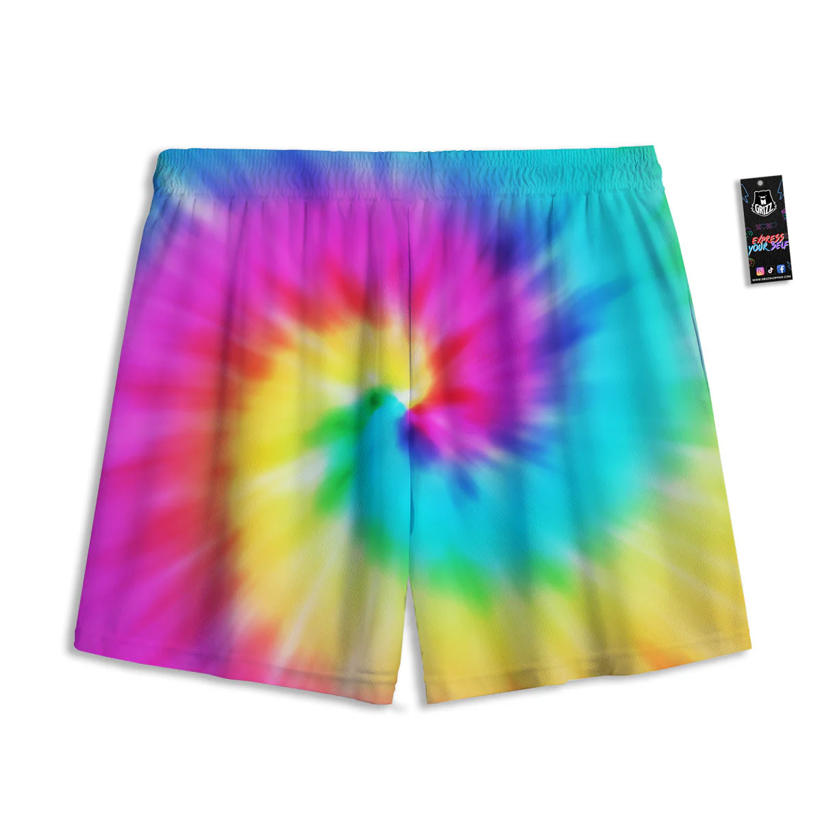 Tie Dye Blue Pink And Yellow Print Mesh Shorts - Image 2