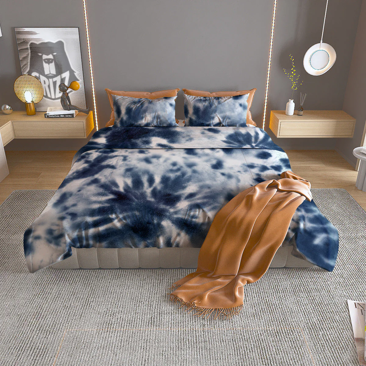 Tie Dye Blue Shibori Print Duvet Cover Bedding Set