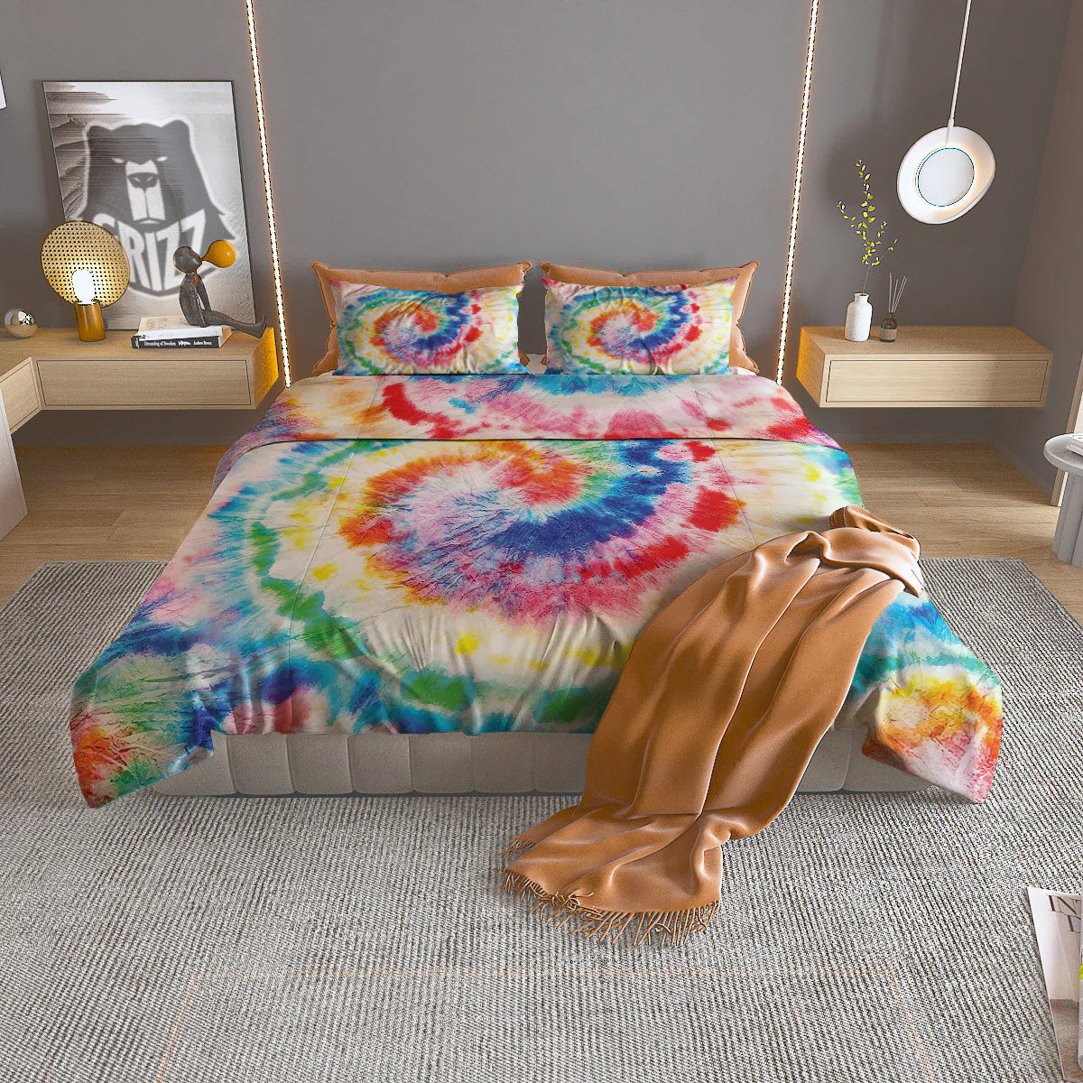 Tie Dye Bright Spiral Print Duvet Cover Bedding Set