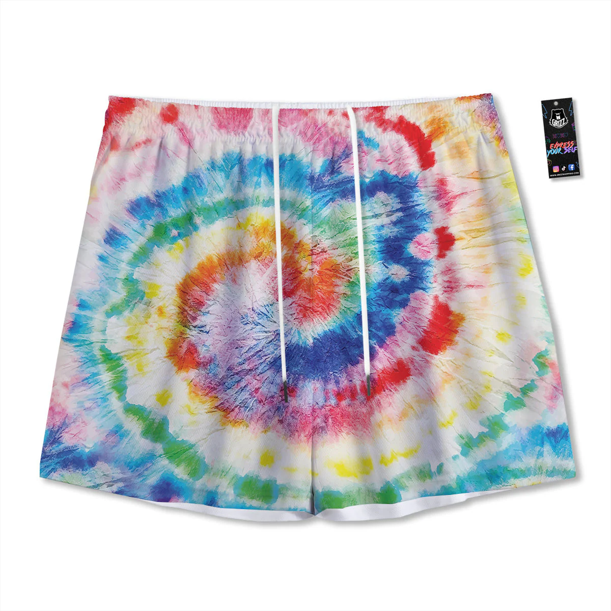 Tie Dye Bright Spiral Print Mesh Shorts