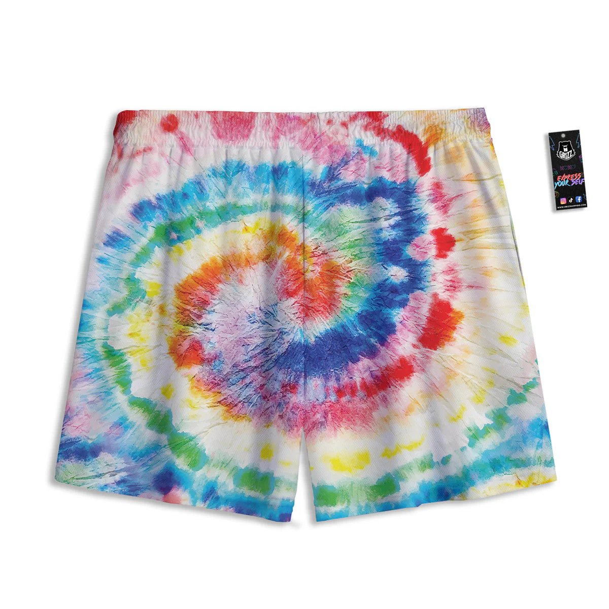 Tie Dye Bright Spiral Print Mesh Shorts - Image 2