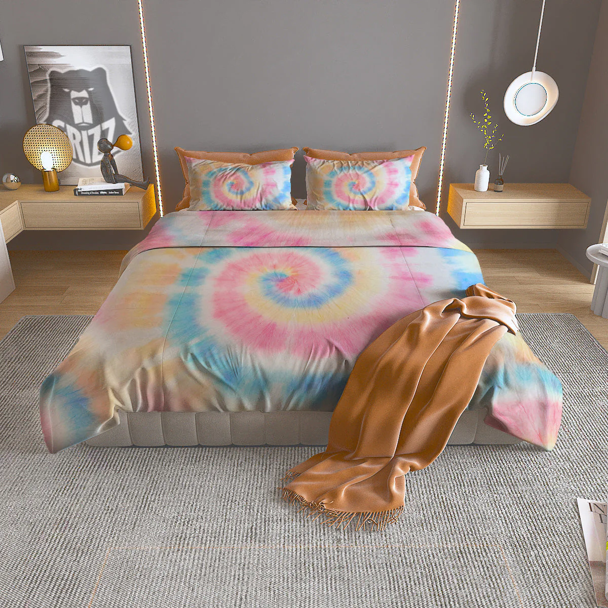 Tie Dye Bright Swirl Print Duvet Cover Bedding Set