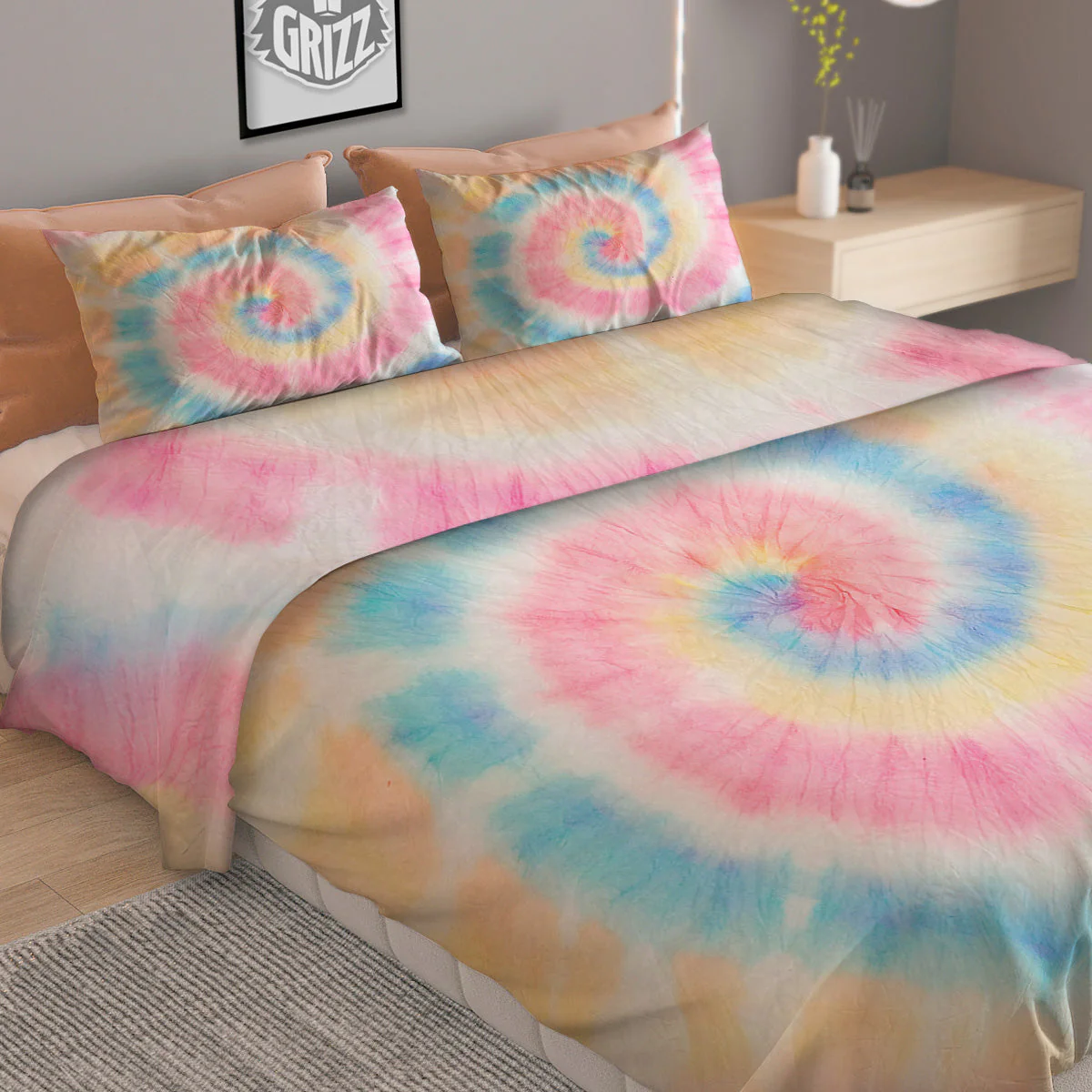 Tie Dye Bright Swirl Print Duvet Cover Bedding Set - Image 2