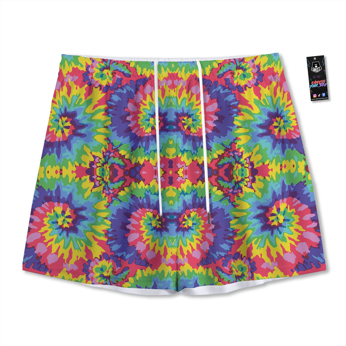 Tie Dye Colorful Abstract Print Pattern Mesh Shorts