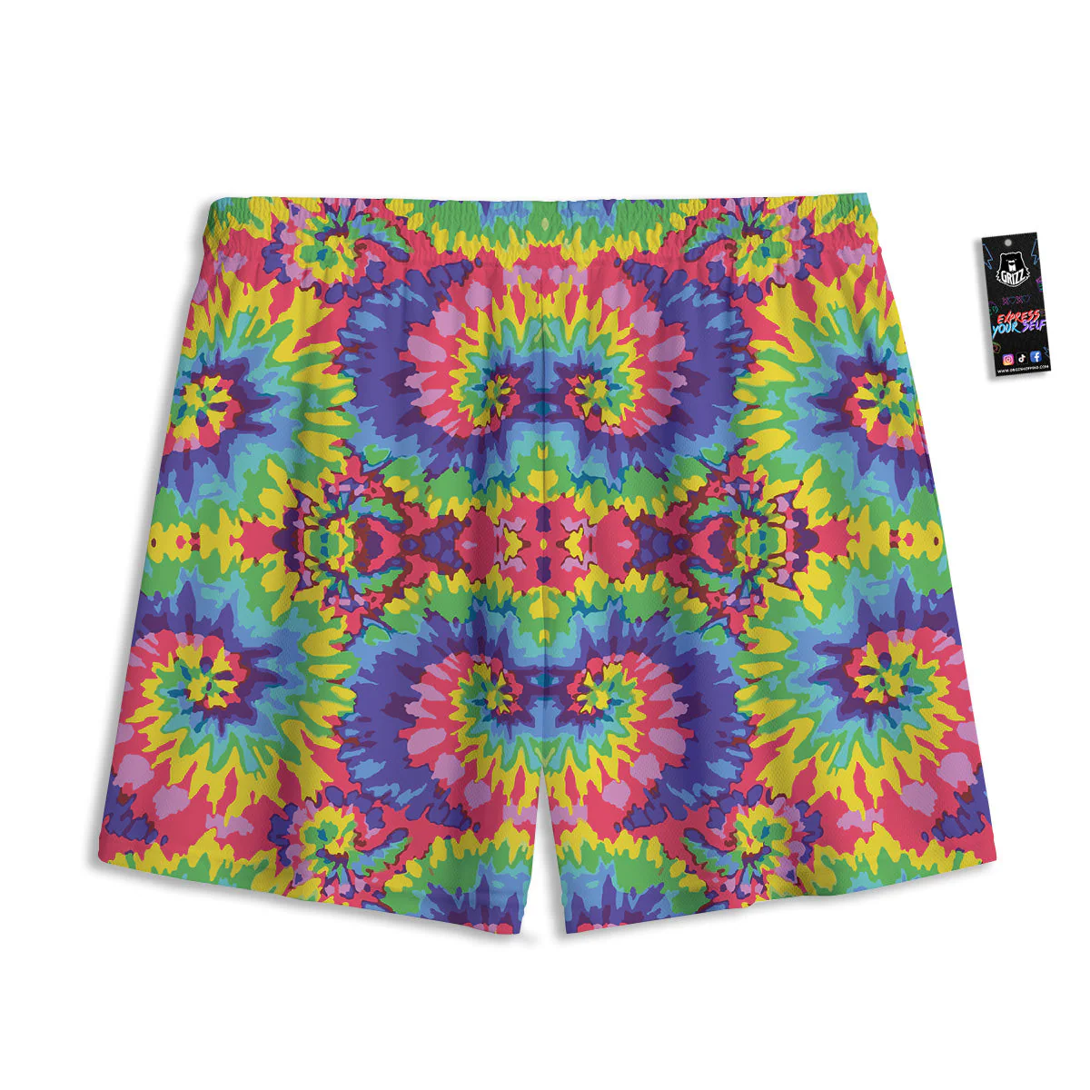 Tie Dye Colorful Abstract Print Pattern Mesh Shorts - Image 2