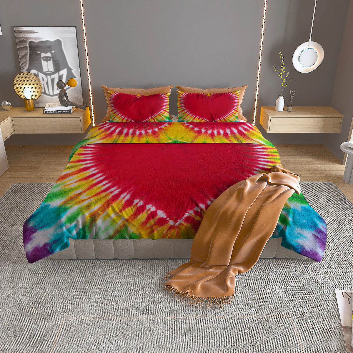 Tie Dye Colorful Heart Print Duvet Cover Bedding Set