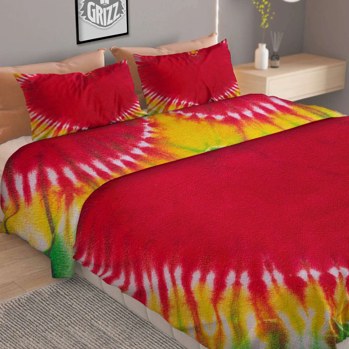 Tie Dye Colorful Heart Print Duvet Cover Bedding Set - Image 2