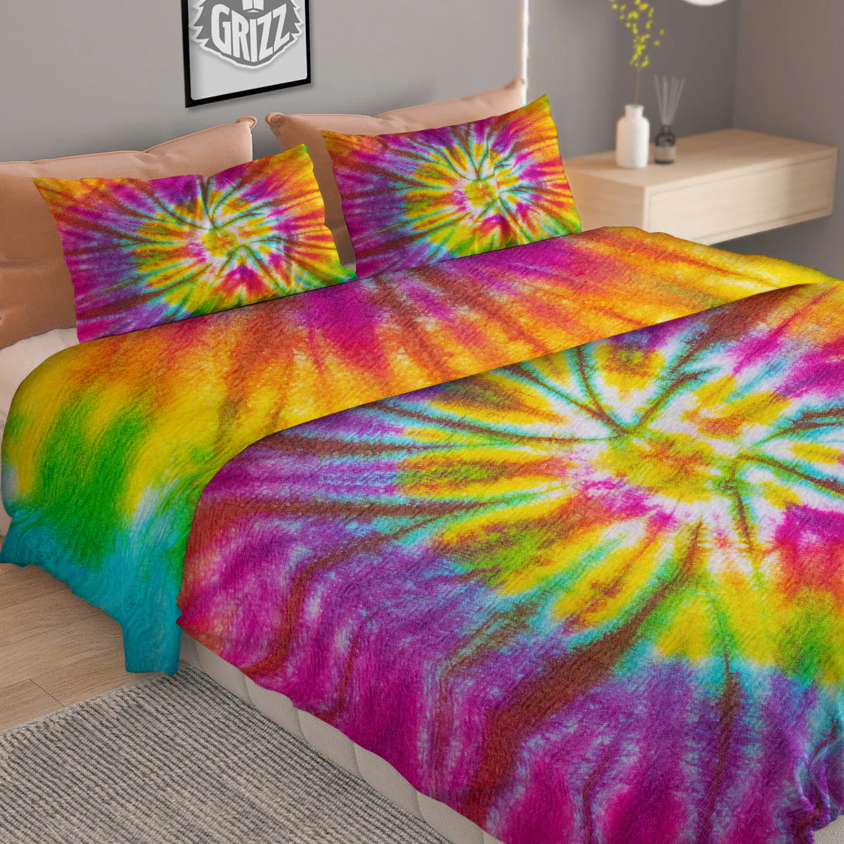 Tie Dye Colorful Hippie Print Duvet Cover Bedding Set - Image 2