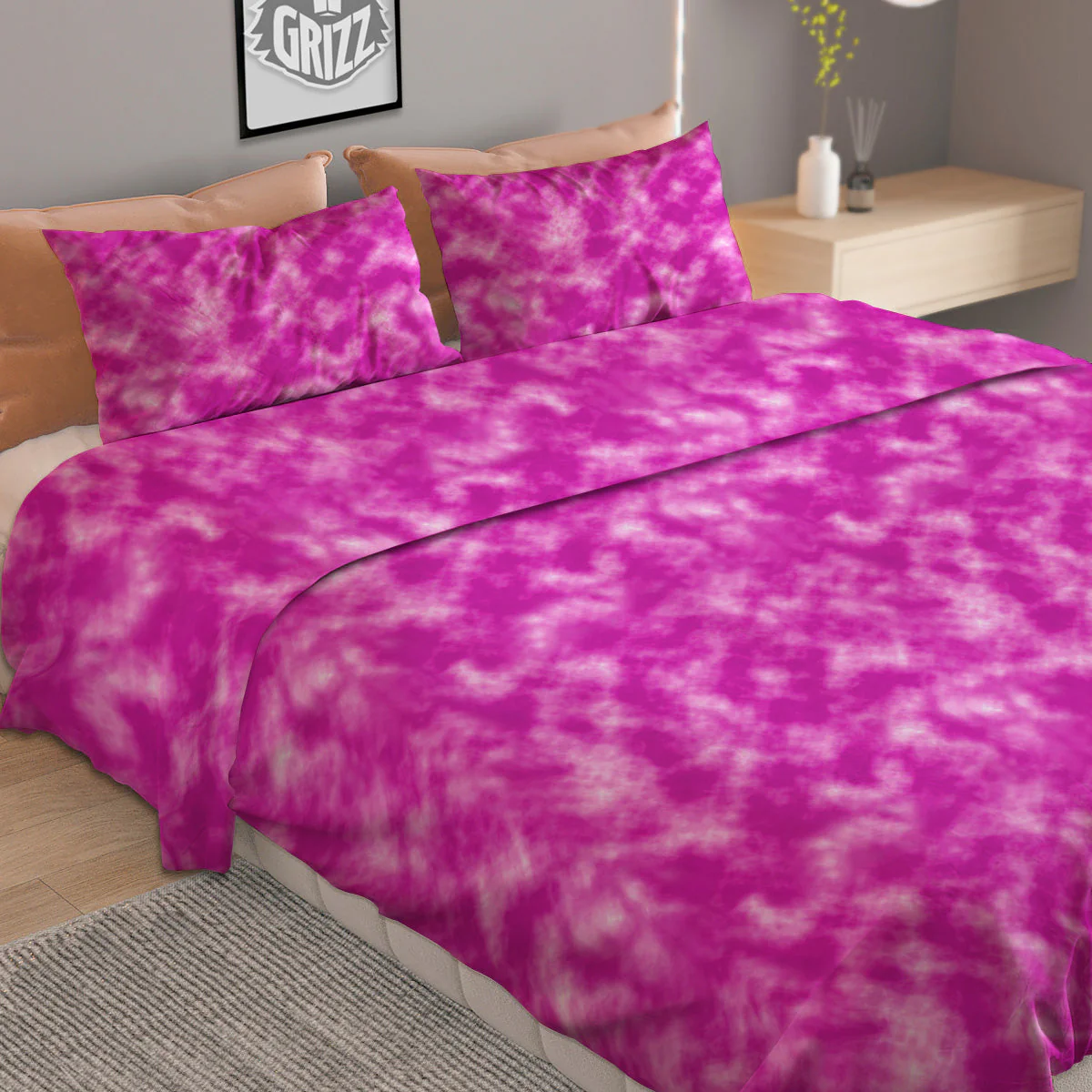 Tie Dye Hot Pink Print Pattern Duvet Cover Bedding Set - Image 2