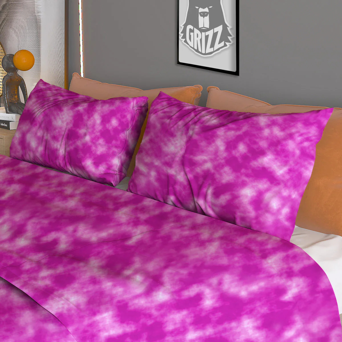 Tie Dye Hot Pink Print Pattern Duvet Cover Bedding Set - Image 3
