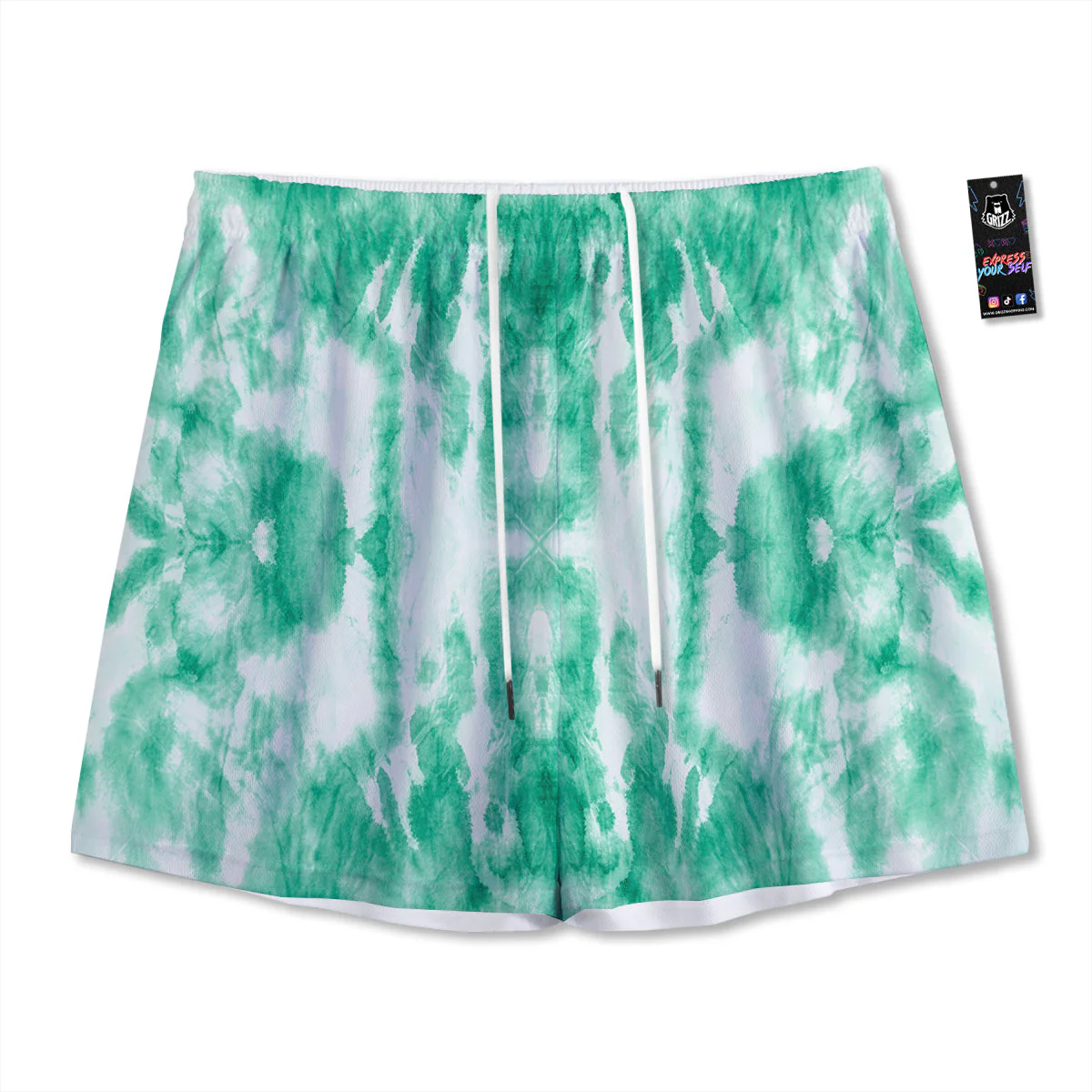 Tie Dye Mint Green Watercolor Print Mesh Shorts