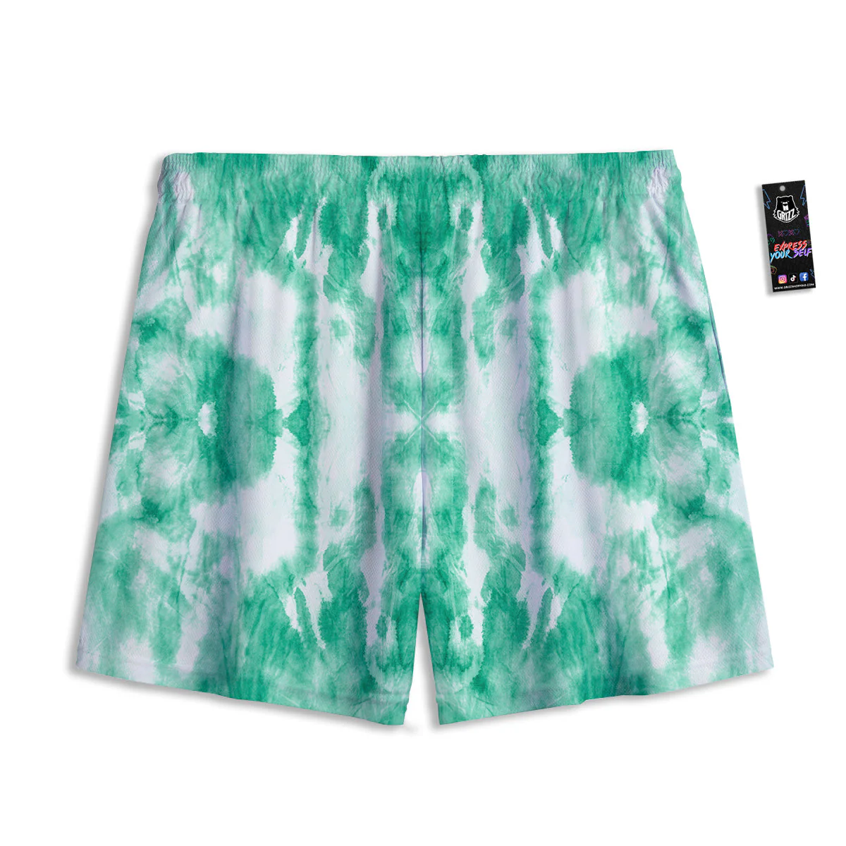 Tie Dye Mint Green Watercolor Print Mesh Shorts - Image 2