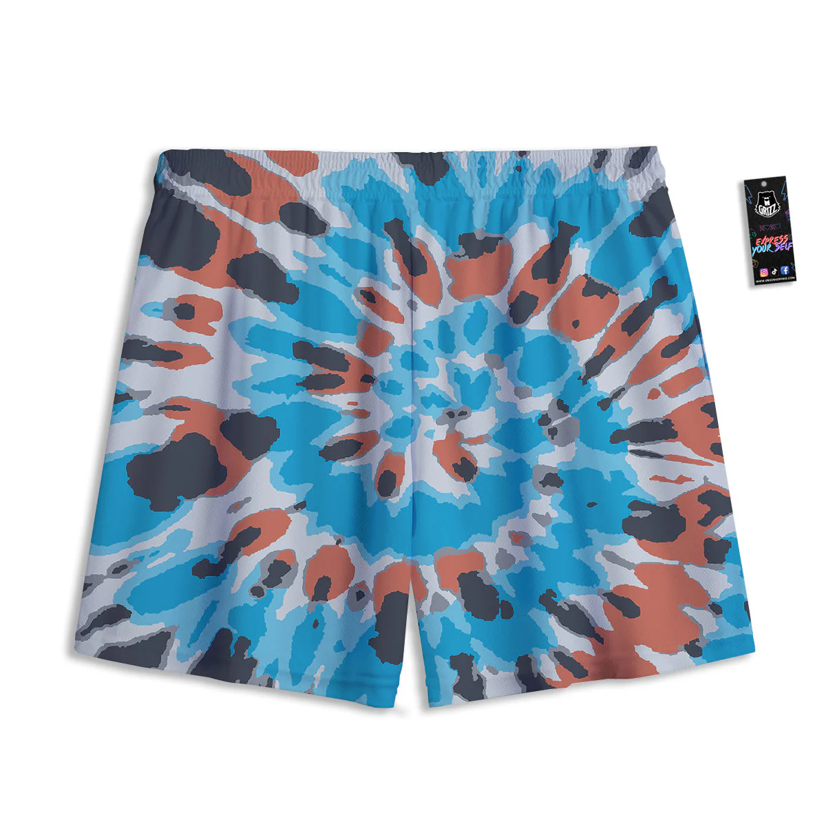 Tie Dye Orange And Blue Print Mesh Shorts - Image 2