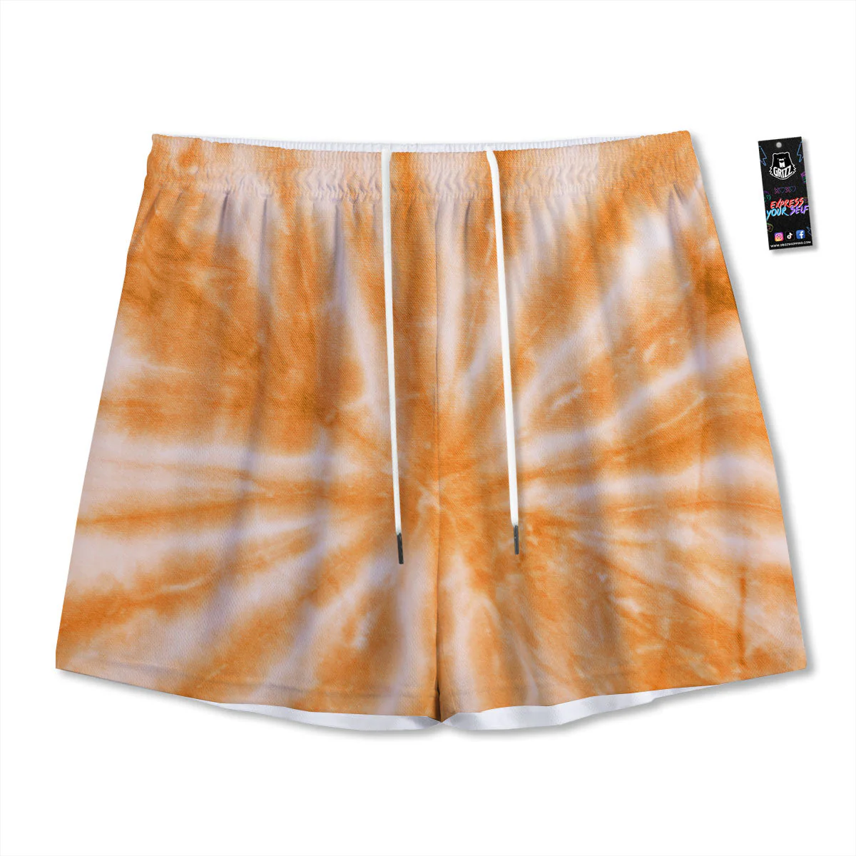 Tie Dye Orange Print Mesh Shorts