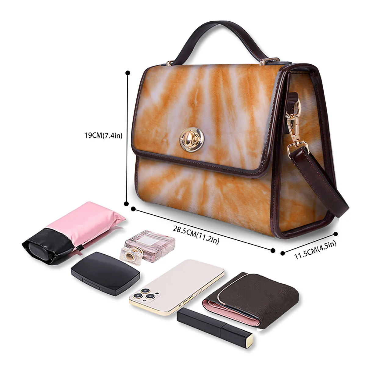 Tie Dye Orange Print Women's Satchel Bag - Image 4