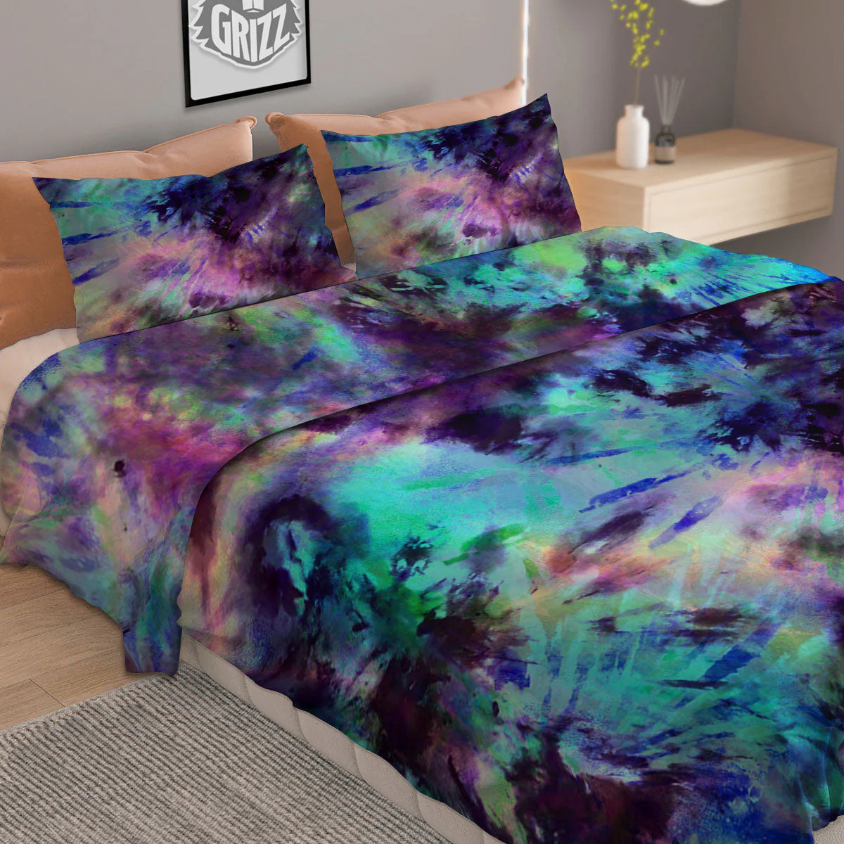 Tie Dye Rainbow And Black Print Duvet Cover Bedding Set - Image 2