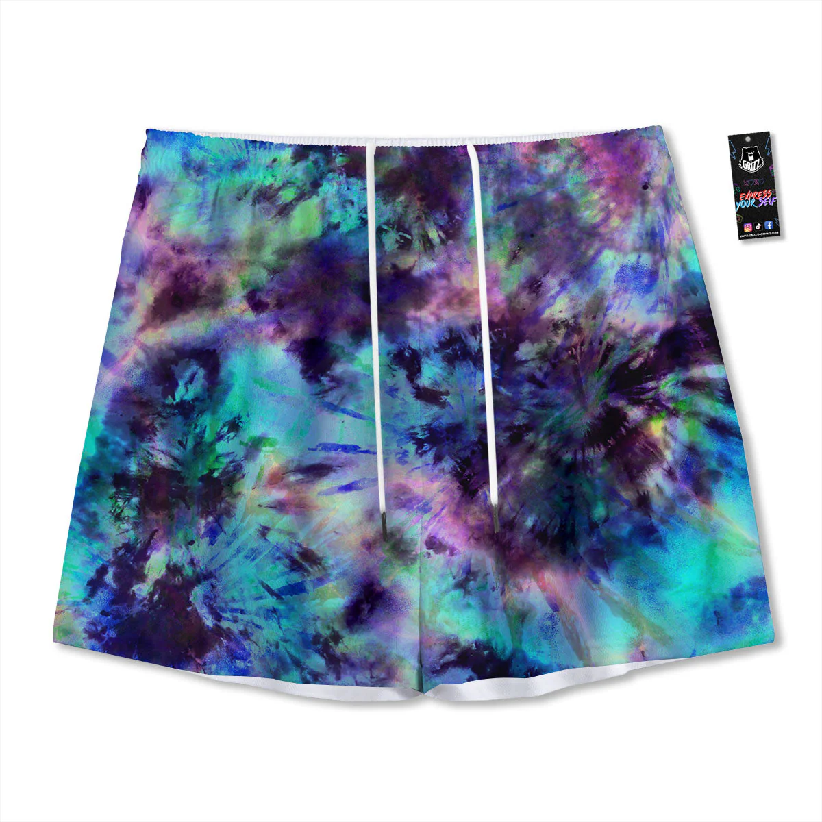 Tie Dye Rainbow And Black Print Mesh Shorts
