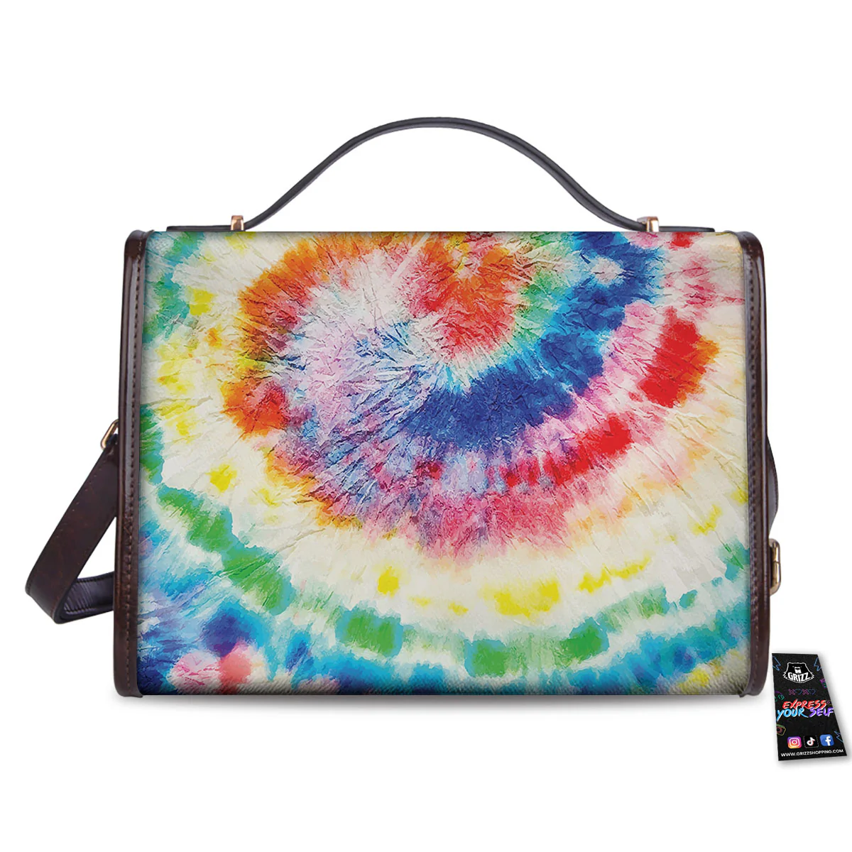 Tie Dye Rainbow Spiral Print Women's Satchel Bag - Image 2